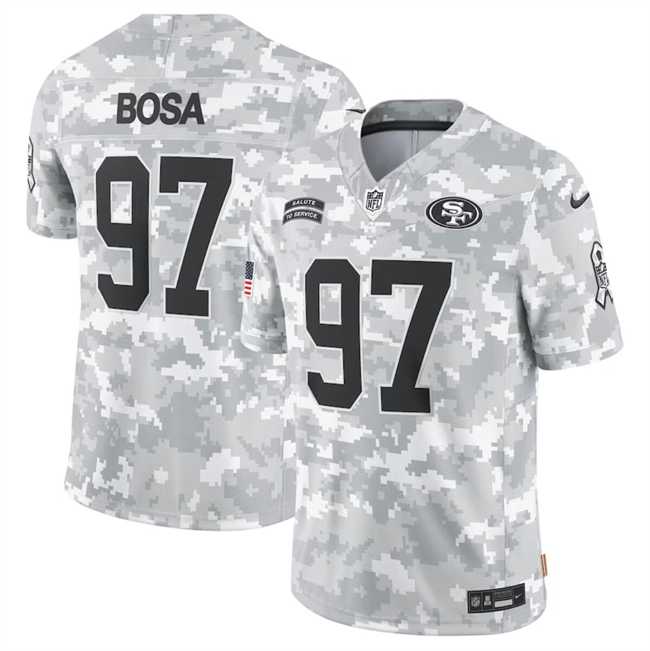 Men%27s San Francisco 49ers #97 Nick Bosa 2024 Arctic Camo Salute To Service Limited Stitched Jersey Dyin
